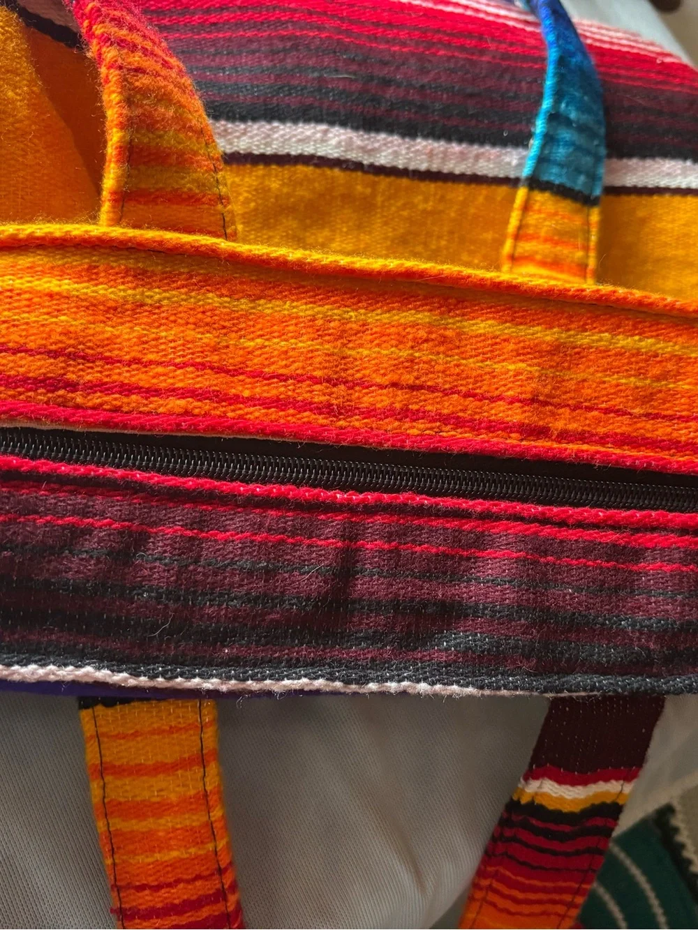 Striped Multi-Color Canvas Tote Bag - Yellow, Blue, Red, Green